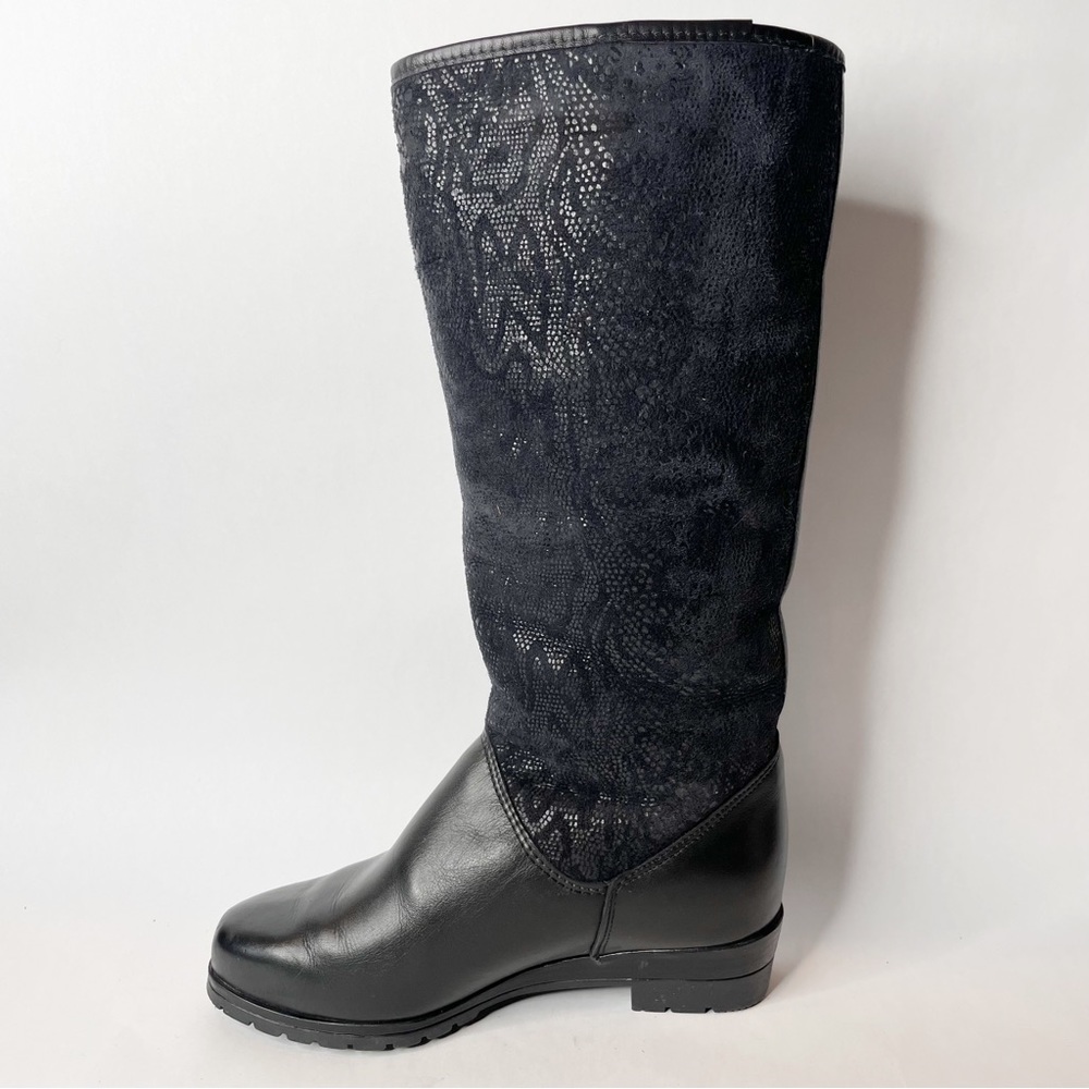 Pajar Black Suede & Leather Snake Print Shearling Fur Lined Winter Boots Size 6